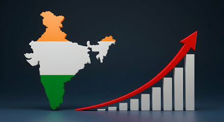 India,  Indian flag,  growth, India's Economic Growth Rising Graph with Flag