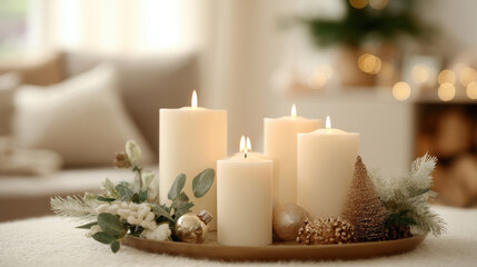 cozy christmas scene featuring warm candlelight illuminating beautifully arranged holiday display