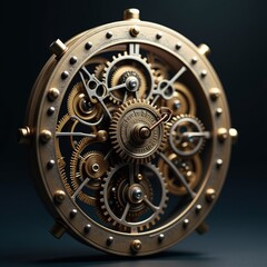 Golden clock mechanism with intricate gears and springs
