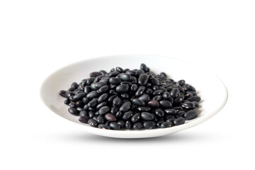 A raw black beans  in dishware , Food ingredient.