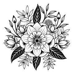 Detailed Floral Bouquet with Leaves