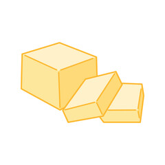 Square butter block with two flat slices next to it.