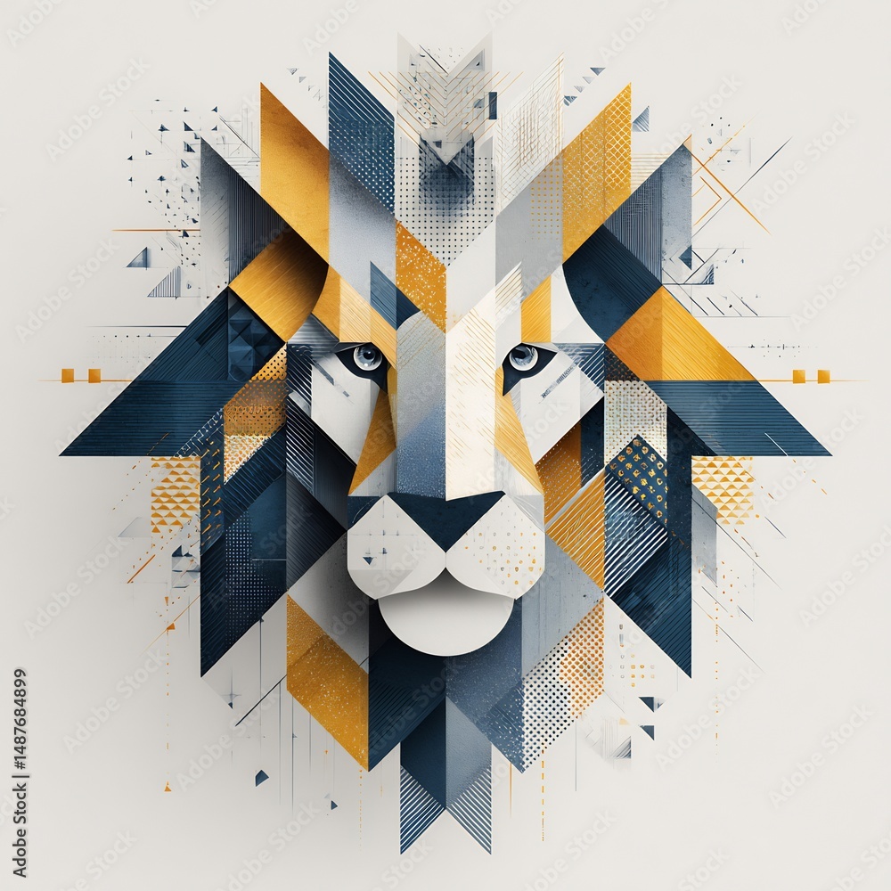 Poster geometric abstraction: a noble lion composed of triangles and lines design
