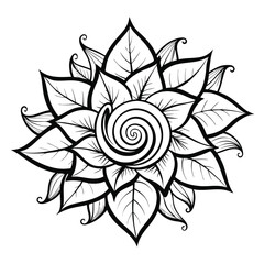 Spiral Flower Mandala with Elegant Leaves