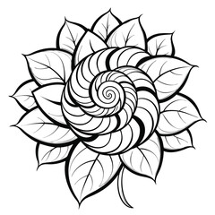 Spiral Floral Mandala with Leaf Details