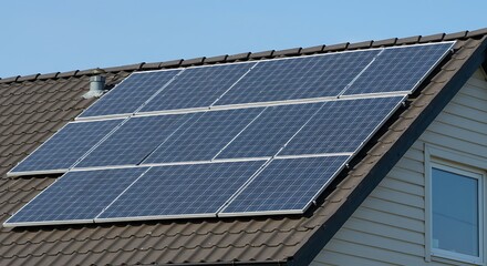 Fototapeta premium Solar Panels on a Tiled Roof