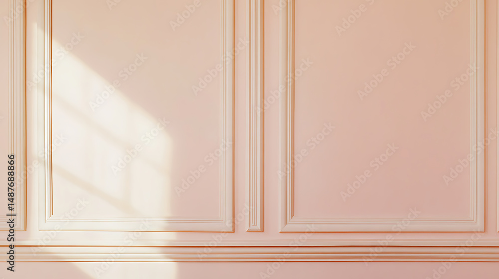 Poster elegant peach wall with intricate paneling and sunlight. a warm and inviting interior design with so