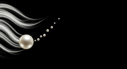 pearl,  pearls,  white, Elegant Pearls and Swirling White Lines on Black Background