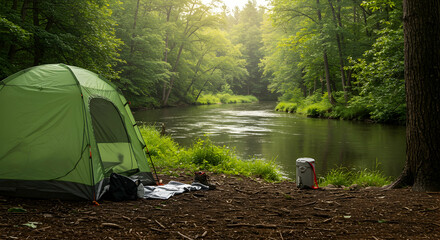 camping,  tent,  river, Serene Riverside Camping