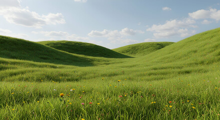 rolling hills,  green hills,  wildflowers, Rolling Green Hills with Wildflowers