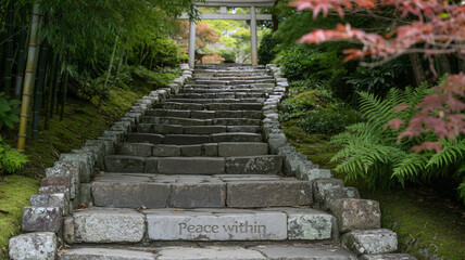 Stone steps in a tranquil Japanese garden