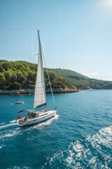 Sailboat cruising in the Mediterranean Sea