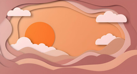 sunset,  landscape,  paper cut, Paper Cut Sunset Landscape
