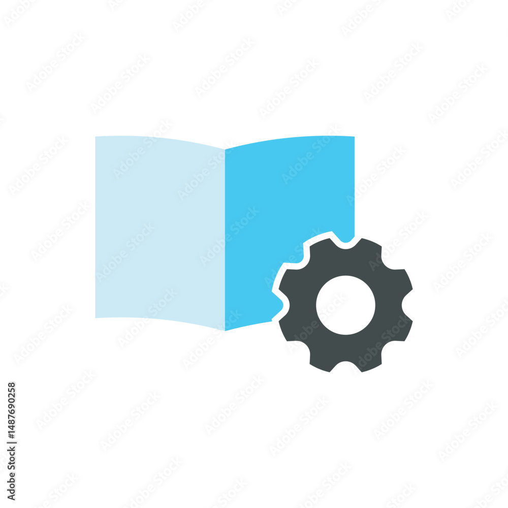 Poster learning process icon vector. icon of an open book and gear symbolizing knowledge management, techni