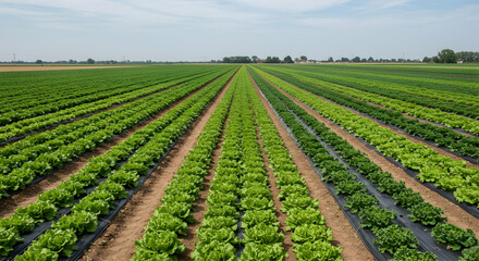 lettuce,  salad,  agriculture, Rows of Fresh Green Lettuce Growing in a Field