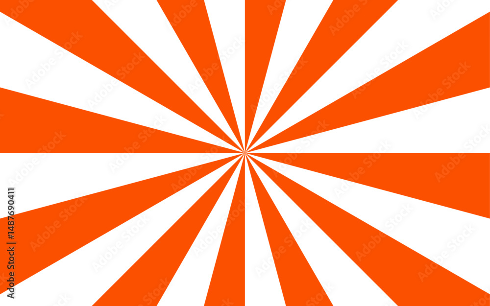 Poster abstract vivid, hypnotic background with a central radial burst design. orange and white wavy rays. 