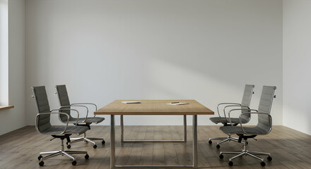 office,  meeting room,  conference room, Modern Office Meeting Room with Empty Chairs and Table