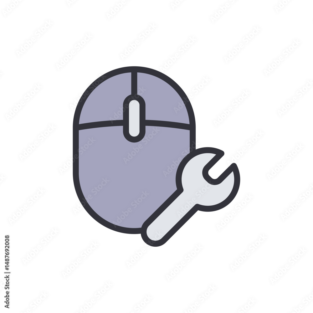 Poster computer mouse maintenance icon with wrench for technical support
