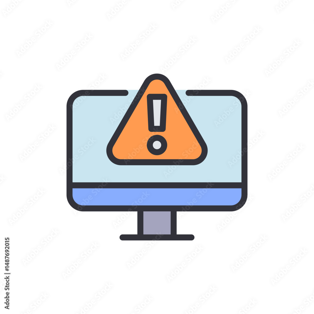 Poster computer screen showing an exclamation mark inside a triangle warning