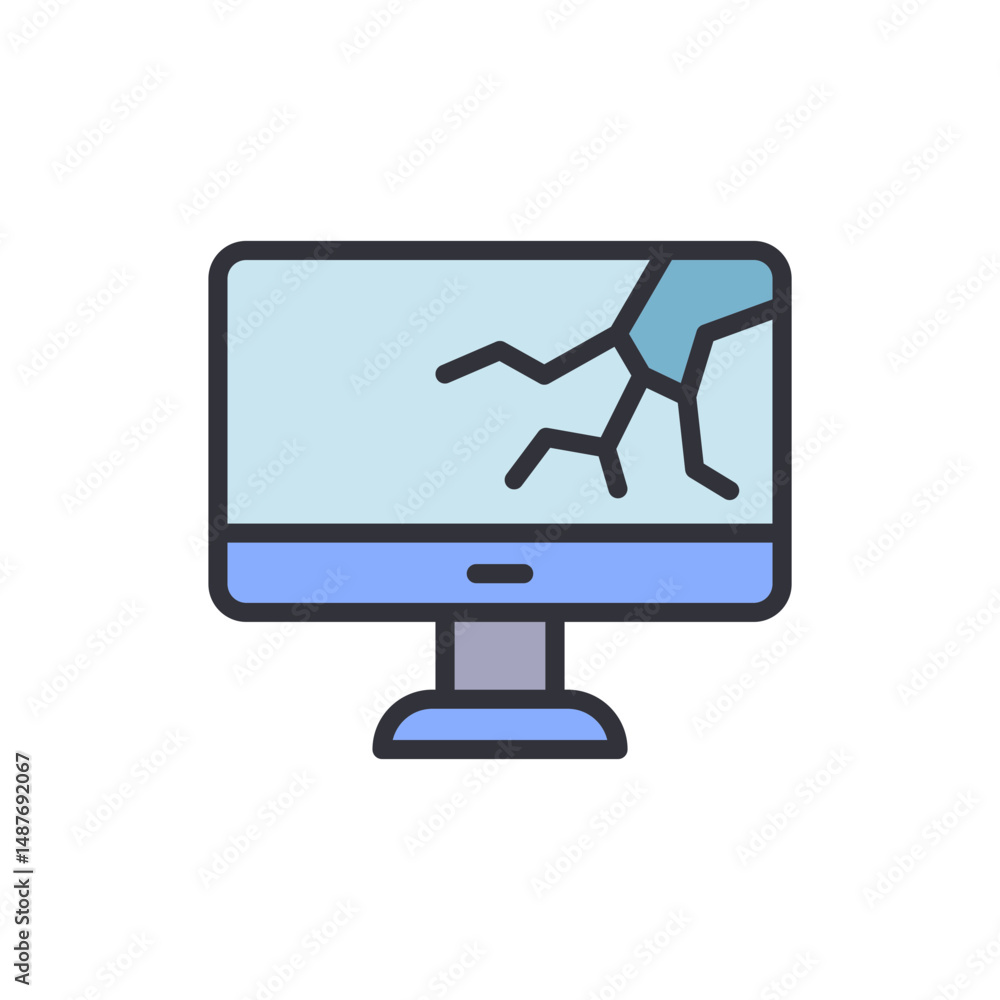 Poster shattered display of a computer screen in a linear style illustration