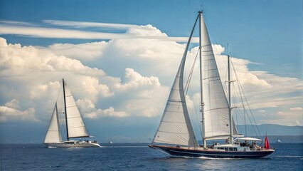 Fototapeta premium White Sail Yachts on Open Sea 
