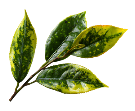 Attractive vibrant tea leaf Camellia sine isolated photo
