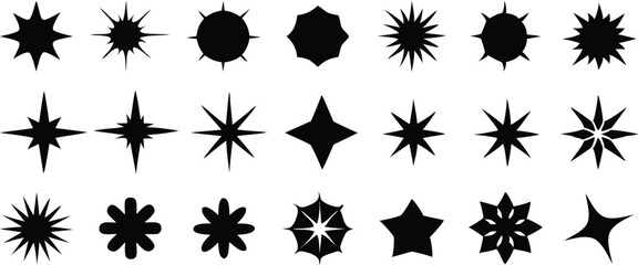 Shine star sparkle vector set. Sparkle star icons collection. Shine icon. Decorative twinkle and bursts forms, abstract shining flash symbols shapes, geometric graphic elements