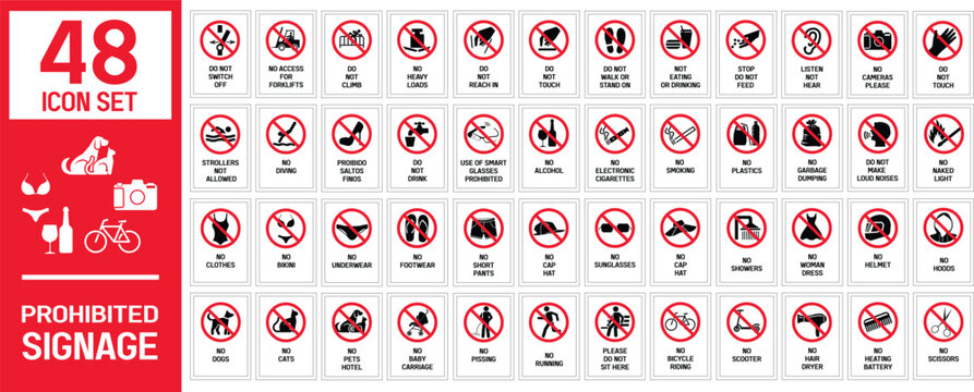 48 set icon prohibition safety signs