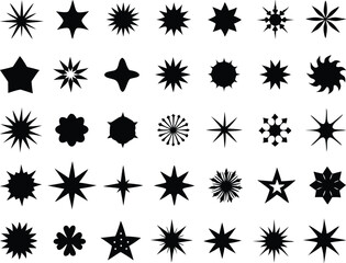 Shine star sparkle vector set. Sparkle star icons collection. Shine icon. Decorative twinkle and bursts forms, abstract shining flash symbols shapes, geometric graphic elements