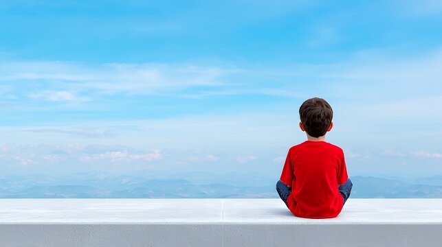 Boy Sitting on a Wall Looking at the Sky