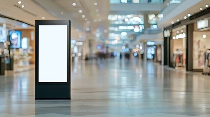 Obraz premium A modern. empty digital signage display in a bustling shopping mall. surrounded by blurred shoppers and vibrant store displays. inviting engagement and advertising opportunities