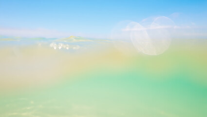 Underwater View of Ocean Waves, Clear Turquoise Water, Sandy Bottom, Summer Vibes