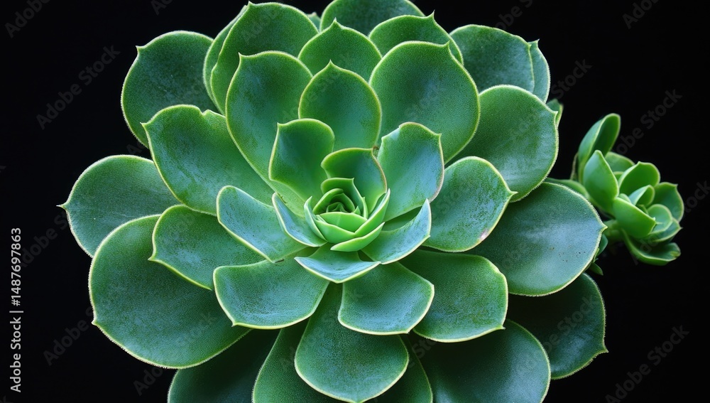 Poster a close-up view of a vibrant succulent plant displaying intricate rosette patterns. set against a so