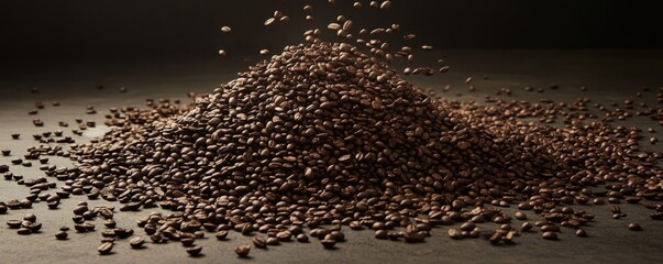 Close-up view of coffee beans scattering in mid-air against a dark background. showcasing the texture and richness of the beans. ideal for culinary and beverage-related content