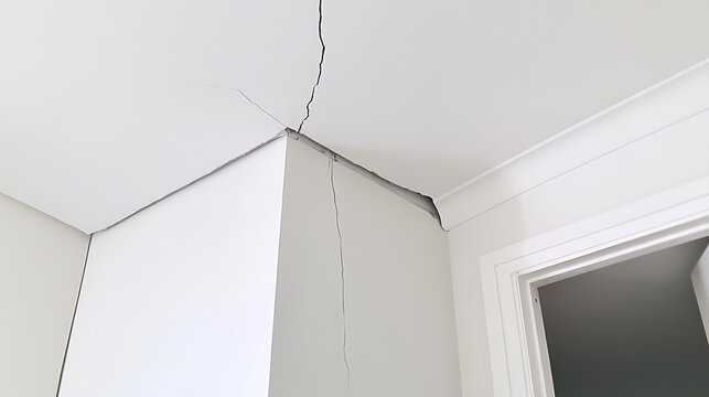 Cracked ceiling and wall indicate structural issues. Professional inspection is needed for repairs. Consider risks. Act promptly for a long-term solution.