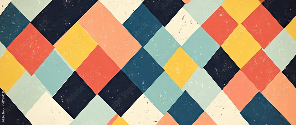 Poster a vibrant geometric pattern featuring colorful diamond shapes arranged in a harmonious design. ideal