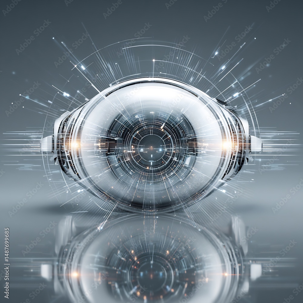Poster futuristic lens technology with abstract network visualization and reflection