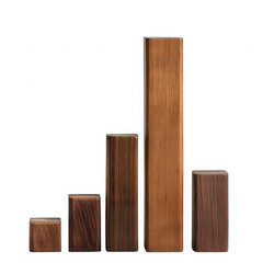 Wooden blocks of varied height on transparent background