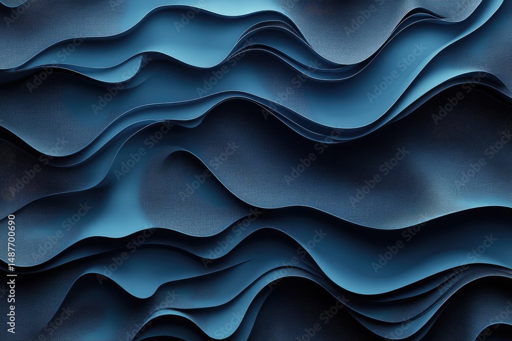 Poster serene undulating waves of blue fabric create a tranquil landscape. with soft curves reflecting the 