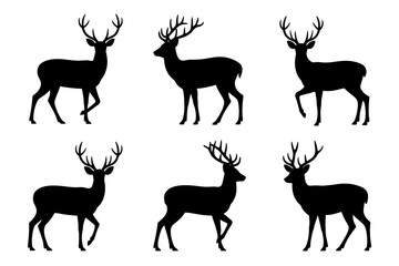 Deer silhouette vector set animal wildlife forest