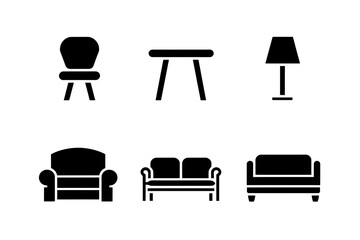 Furniture icons chair sofa table and lamp vector