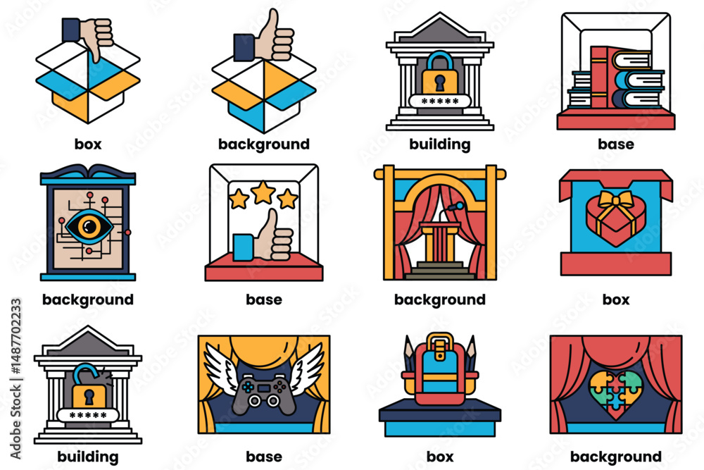 Poster set of illustrations in the concept of business background and objects in line style
