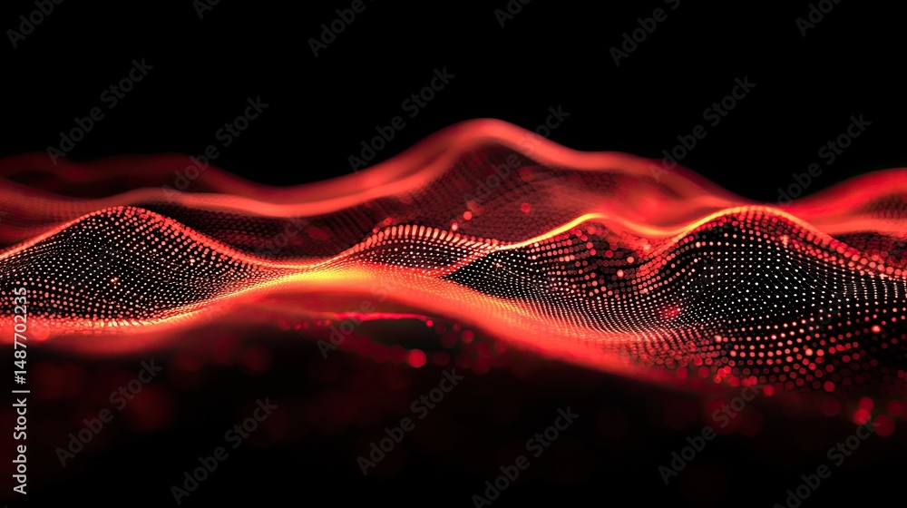 Poster abstract visualization of flowing red waves against a black backdrop. creating a sense of movement a