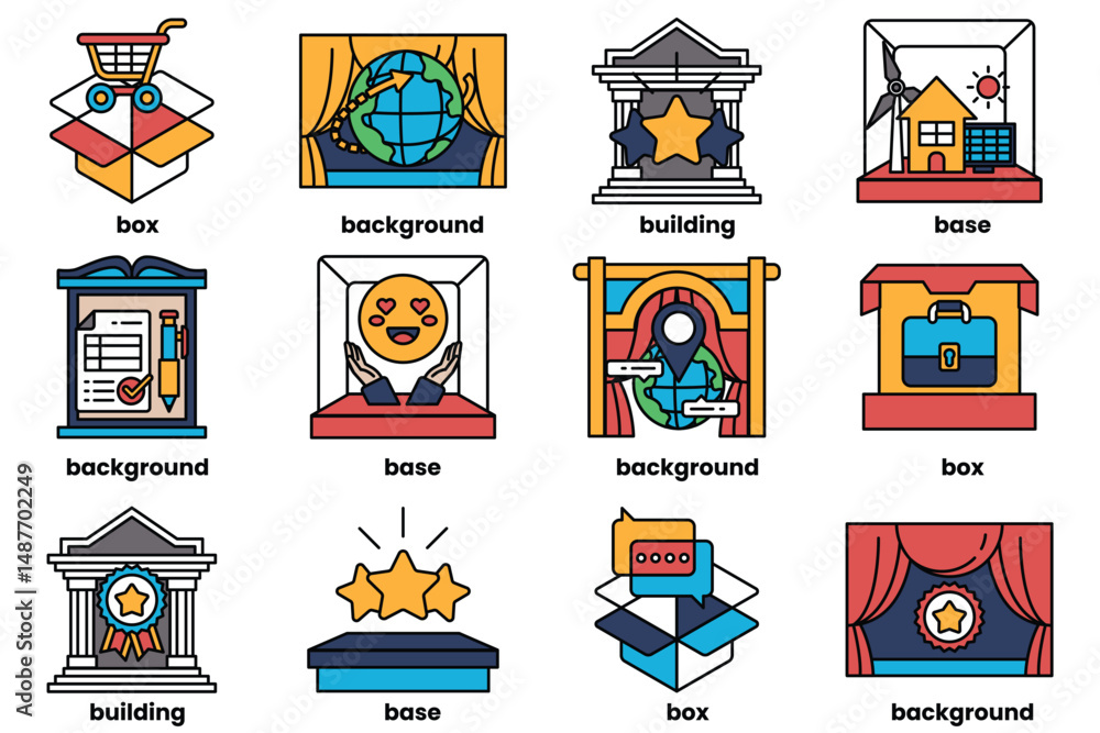 Aufkleber set of illustrations in the concept of business background and objects in line style