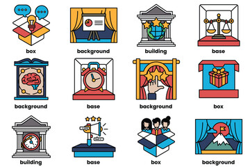 Set of illustrations in the concept of business background and objects in line style