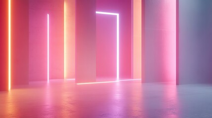 Futuristic cityscape with glowing neon lights and geometric architecture, embodying a vision of advanced urban harmony.
