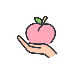 Gentle Hand Offering A Ripe Peach With Leafy Detail Design Icon