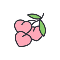 Stylized Grouping Of Heart Shaped Fruit With Green Stem And Leaves