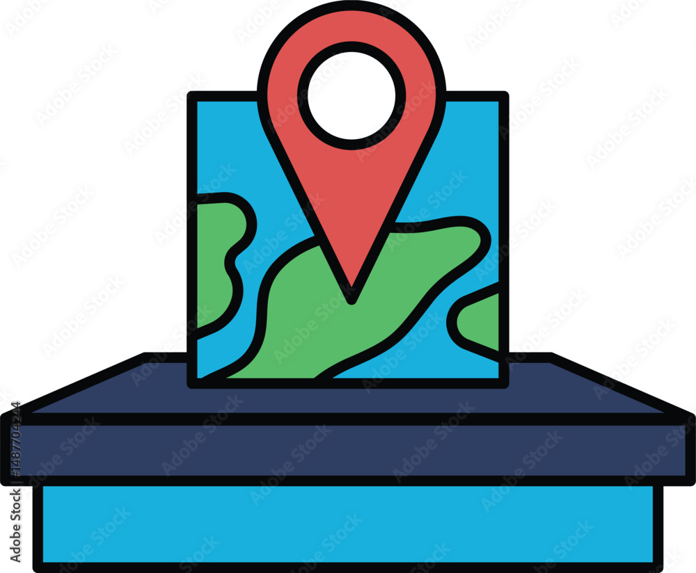 Poster a map with a red dot on it