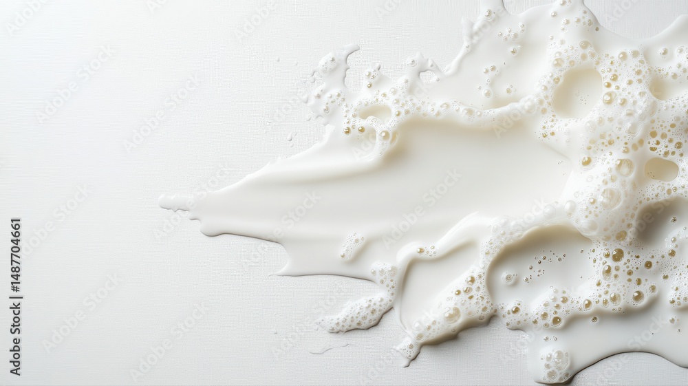 Poster dynamic splash of white liquid with foam splash foam white dynamic bubbles creamy texture abstract